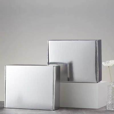 Silver Color E Flute Corrugated Box With Embossing Logo Mail Shipping Gift Packaging