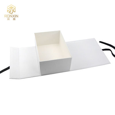 Pure White Magnetic Closure Gift Box With Ribbon , Makeup Set Gift Box