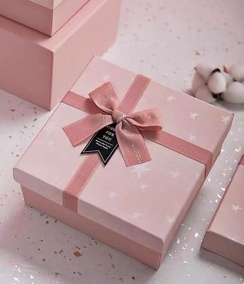 Art Paper Pink Paperboard Gift Boxes With Ribbon Drawer Box Shape For Cosmetic Packaging